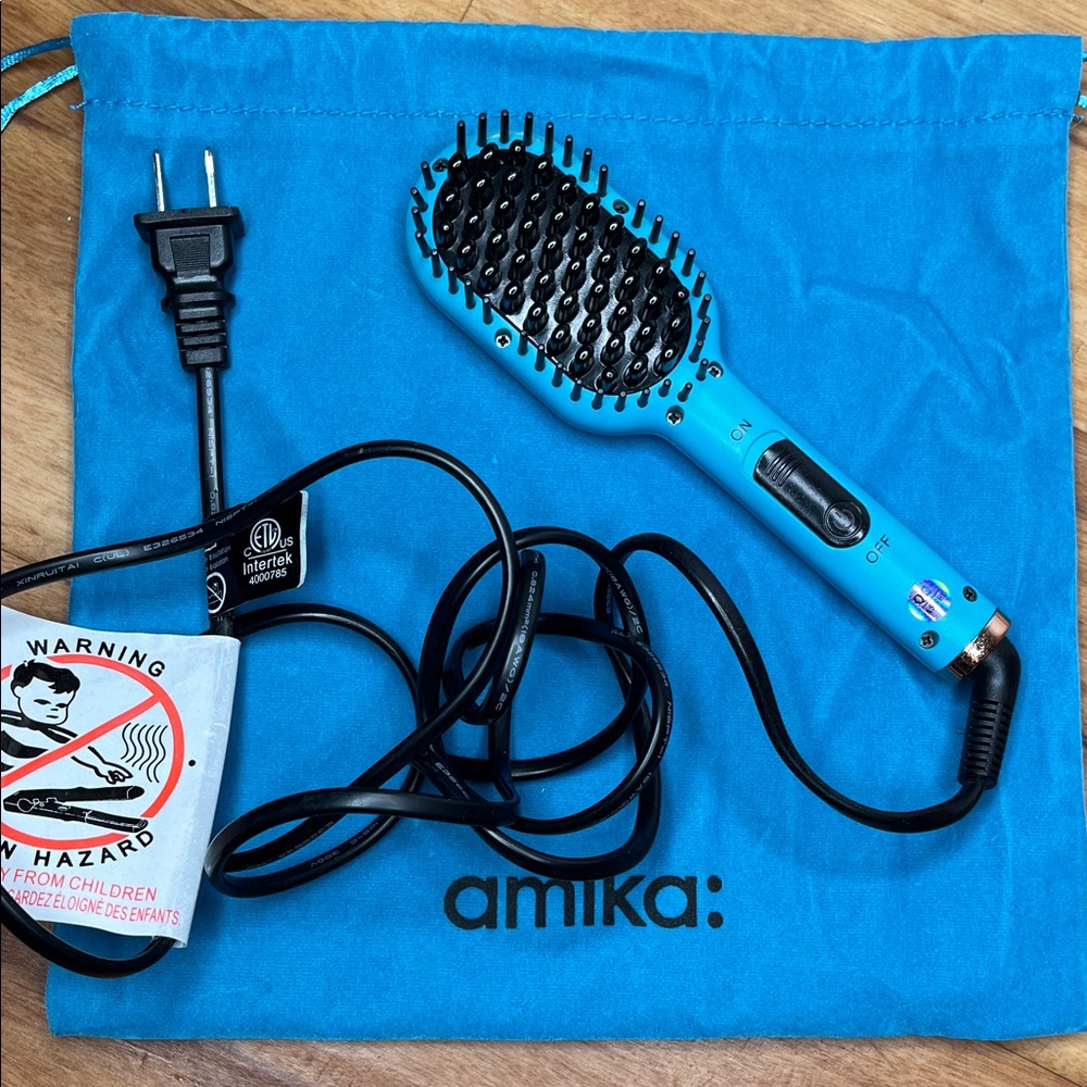 amika Blue Hair Brush Straightener